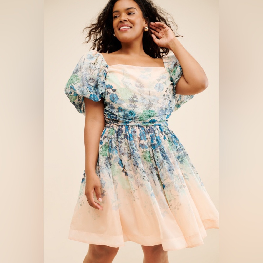 Anthropologie Let Me Be Flo Ruched Mini Dress Plus Size 3X Floral Puff Sleeve - Picture 5 of 15